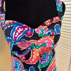 Liz Claiborne Vibrant Multicolor Paisley Swim Top Size 10